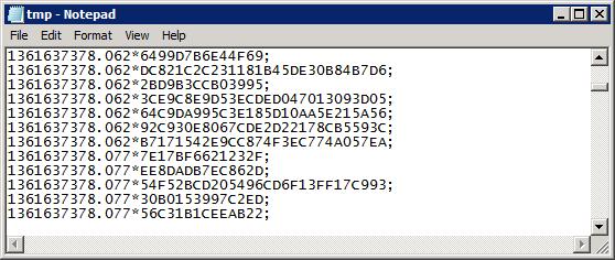 Figure 42 Collected raw mode-s data Figure 42 shows the output file when opened by Notepad, the number before asterisk is local time stamp when the frame was received from USB port and the