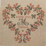 "Bonne Fete Maman" ($22) from Rouge du Rhin is 176W x 197H, a smaller but very lovely vined heart, shown