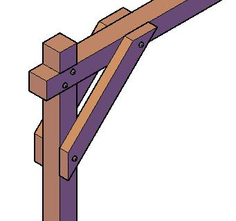 Attach the diagonal knee braces to Roof support with carriage bolts (3/8 x 7 ) washers and nuts.