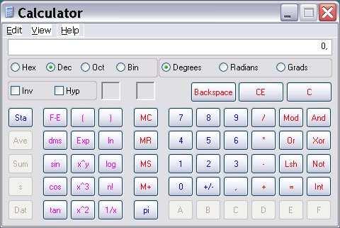 4 8.5 Calculator Calculator, este o fereastră care imită aspectul unui calculator de birou, standard (contabil) sau ştiinţific (cu funcţii matematice,