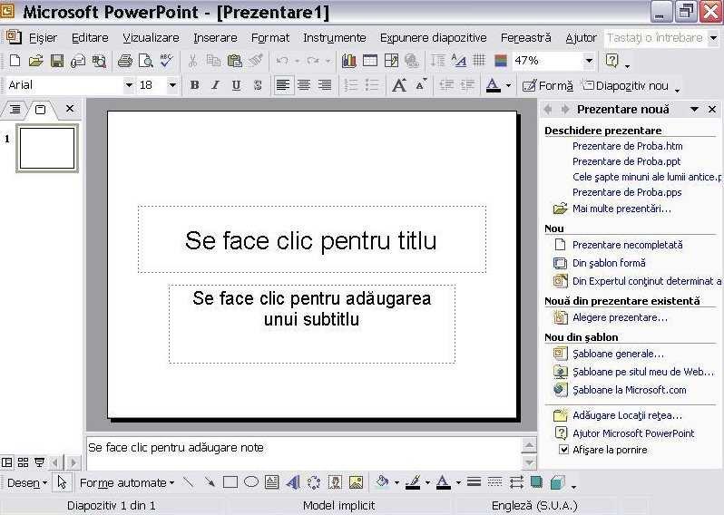 9.4 Microsoft PowerPoint La fel ca şi Microsoft Word sau Excel face parte din pachetul Microsoft Office şi se ocupă de partea de prezentare a unor proiecte, lecţii, etc.