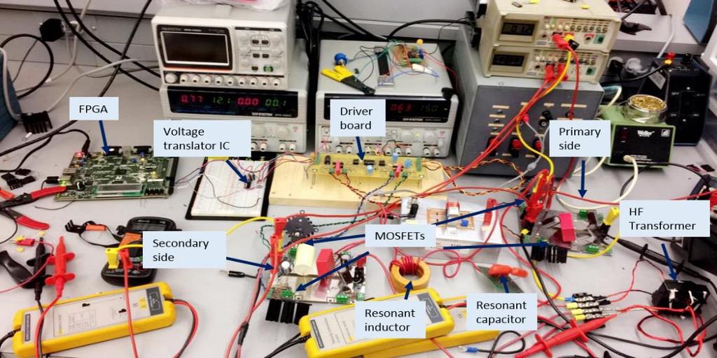 Experiment results for nominal input voltage (Vi = 48 V) and nominal output voltage (Vo = 48 V) are given in following sections. Phase shift of gating signals are varied to regulate the output power.