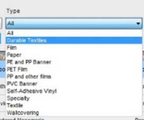 2. Filter by Type and select Durable Textiles from the dropdown list to see the recommended materials: 3.