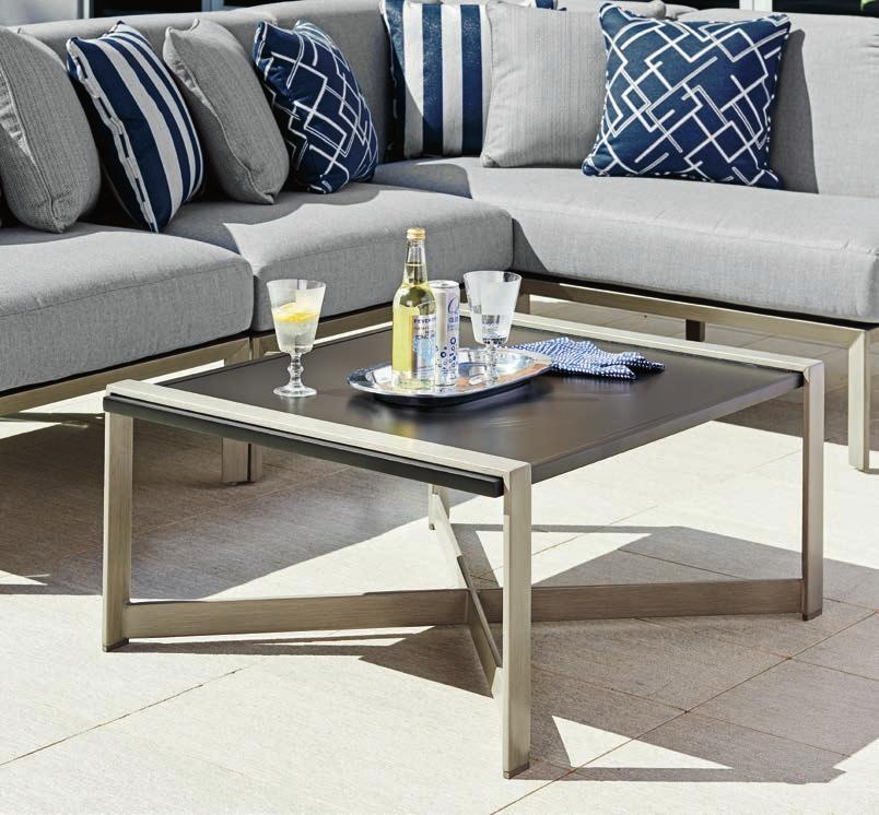 The 37.25" x 30" cocktail table is designed to accommodate smaller spaces.