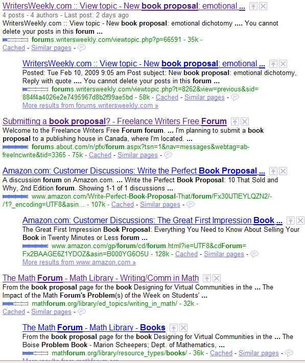 Even though I do get some forums in the mix, this search doesn t exactly give me problems writers run into when doing with book proposals.
