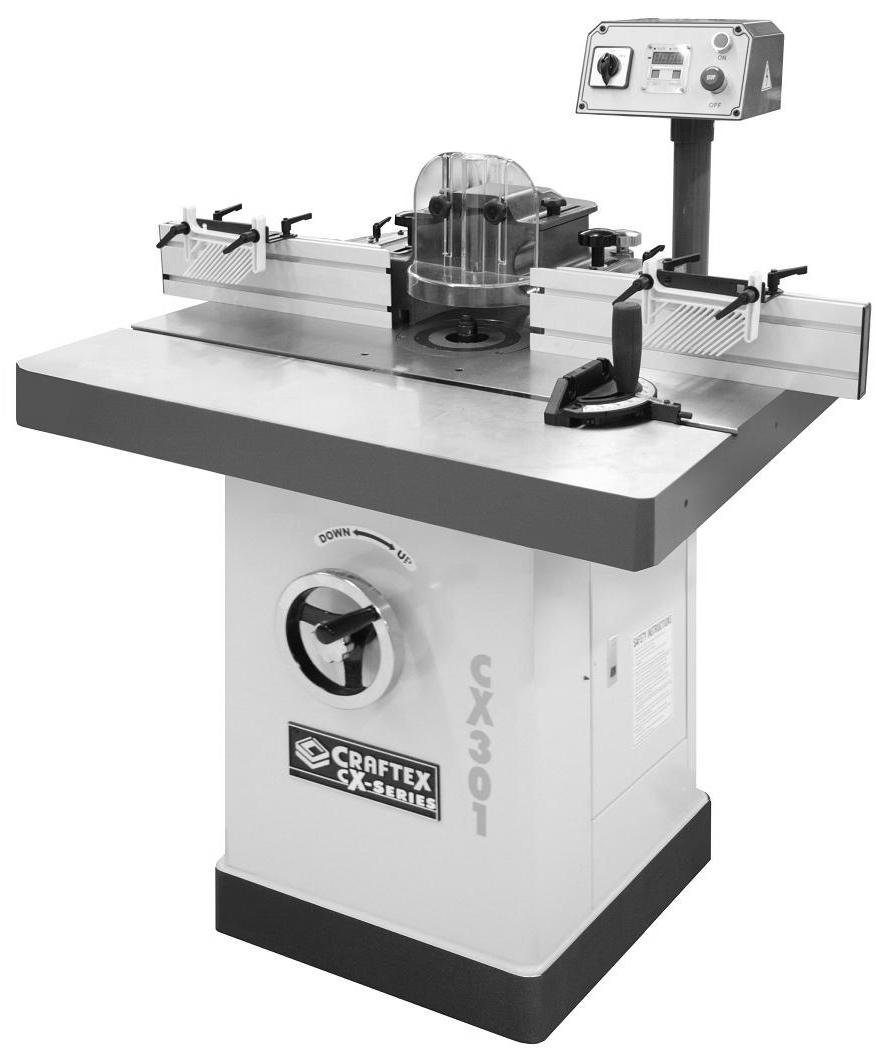 CX301 5-HP HEAVY DUTY SHAPER PHYSICAL FEATURES Forward / Reverse Switch Digital Readout On / Off Buttons Featherboard Fence Cast Iron Table