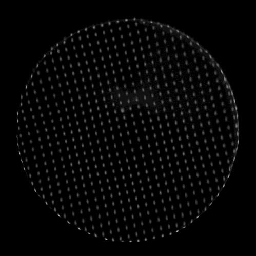 The pinhole pitch (1 mm) of this first mask is relatively large and produces a coarse correction algorithm.