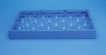 Components packaged in a clear lid tray with 100 vials and 100 preassembled closures and septa that fits into bench drawer for easy access. Packaging keeps products visible and particle free.
