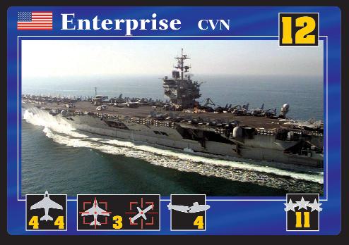 The Enterprise gets either two Air Strikes on rolls of 4 or higher, or the Enterprise can attack one enemy submarine on a roll of 4 or higher.