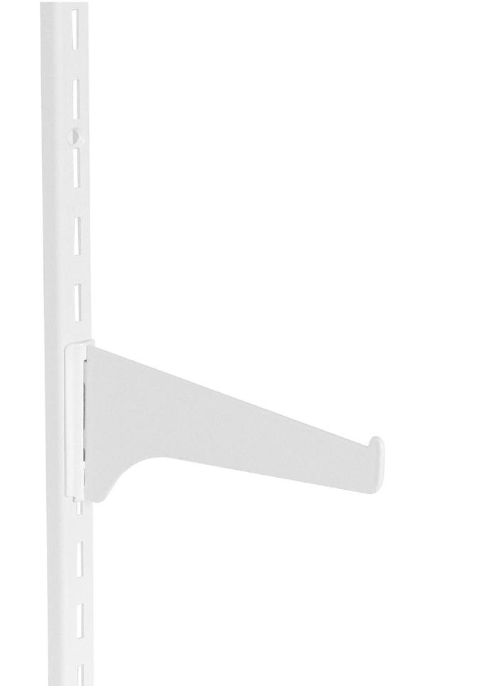 BRACKETS, STANDARDS, PILASTERS & CLIPS Regular Standards and Brackets - White Refer to Chart Lighter duty standard with vertical slots and double locking brackets in a bright