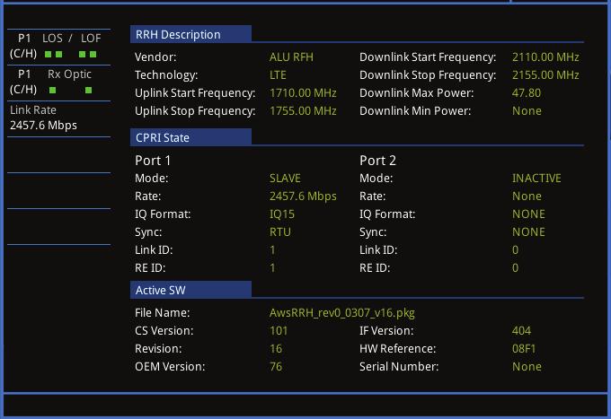 BBU emulation with carrier information CPRI Configuration and Firmware CPRI configuration ensures the alignment of active ports with optical transceivers and provides the CPRI line rate set on the