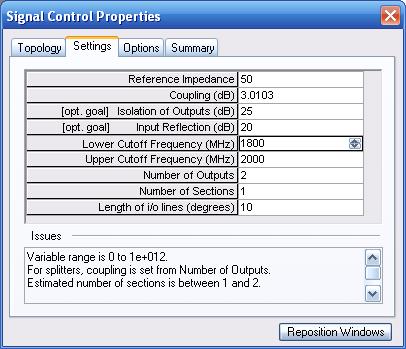 Signal Control Design Task Settings Selection of: Impedance Coupling Factor
