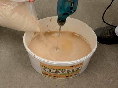 The mixture is left to soak for 30 minutes and worked through once more for 1 2 minutes prior to application. The material consistency should be thick enough not to drip from the brush when applying.