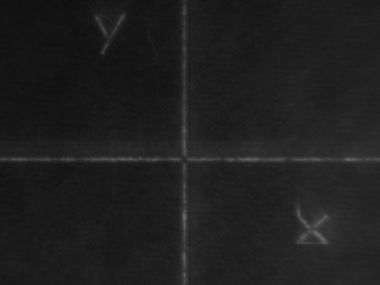Coaxial camera - Calibration Mapping from pattern grid to scanner Mark the scanner axes on a blank target at the origin.