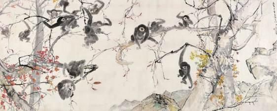 ) Fine Modern Chinese Paintings and Calligraphy Chen Wen Hsi Gibbons Mounted; ink and
