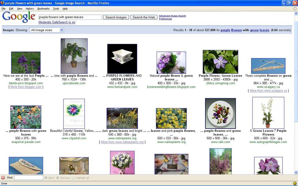 Google Image Search Google uses filenames, surrounding text and ignores contents of the images hence the poor retrieval