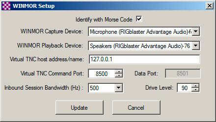 Configuring RMS Express Express with the RIGblaster Advantage 1. Select Winmor WL2K from the drop-down box on the RMS Express main window. 2. Click on Open Session (to the left of the dropdown). 3.