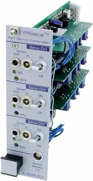Available Modules for E-500 and E-501 Racks E-509 3-channel servo-controller module for nanopositioning systems with strain gauge sensors E-509.