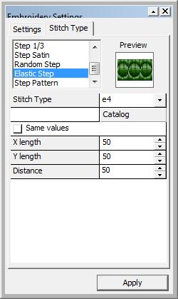 Scroll through the list of stitch types, select Elastic Step.
