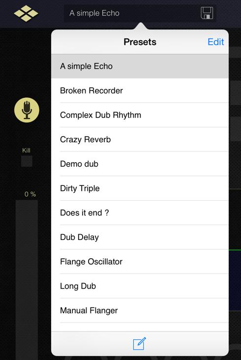 TAP DELAY PRESETS Touch on the preset field to open a popup window listing all delay preset.