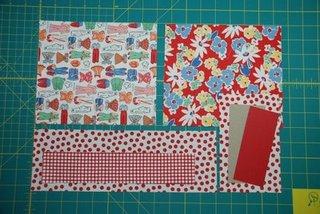 Ingredients: 4 fat quarters from the Snippets Collection by American Jane 1 Snippets Charm Pack by American Jane (this will be put inside the bag as a gift) Cereal Box Cardboard (to put in bottom of