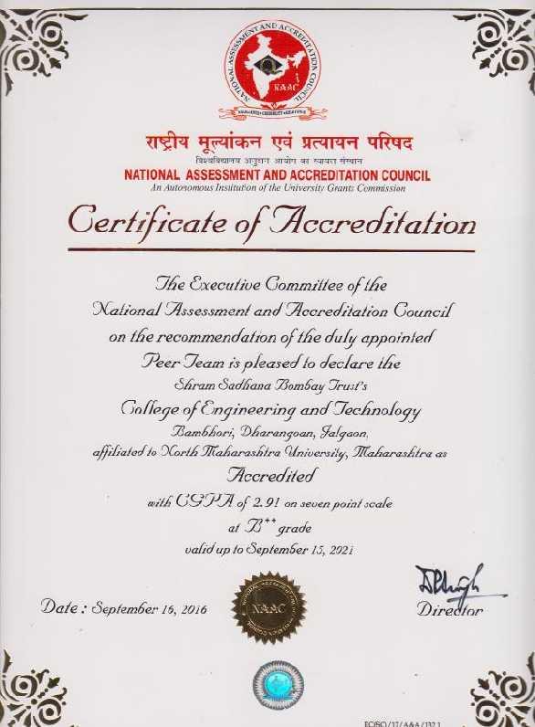 CERTIFICATE OF ACCREDITATION BY NAAC Department of Mechanical