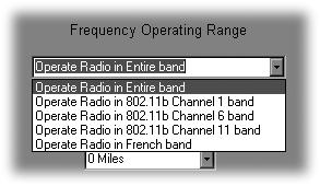 Set the Frequency Operating Range (pe) by clicking on the drop-down menu and making a selection. ¹ Set Radio Power Setting (wp) up by clicking on a selection.