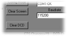 The Clear Screen button deletes all the text in the display window. The Clear CTS and Clear DCD buttons reset the respective changes counters to zero.