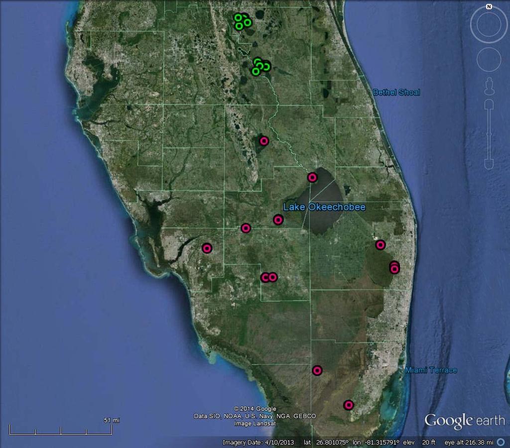 Snail Kite capture locations for satellite tracking Doppler GPS Doppler data: