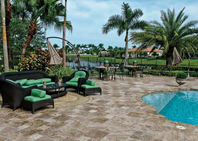 CAPRI TUMBLED PAVER COLLECTION Product Featured: Walnut Dark Tumbled Versailles Pattern 1 3/8, Walnut Dark Tumbled Pool Coping 4 x8 THE NATURAL SOLUTION FOR ALL WALKS OF LIFE Capri Stone is the