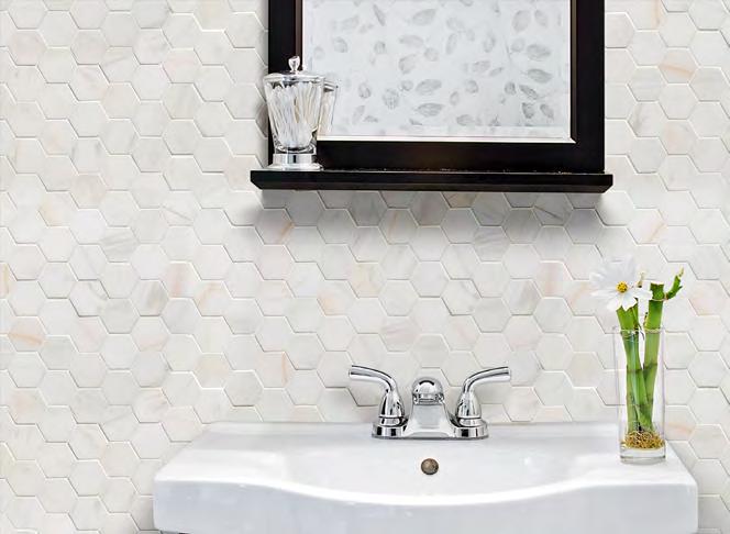 CONFETTI POLISHED MARBLE COLLECTION Product Featured: Confetti Polished Hexagon Mosaic The Confetti Polished Collection transcends time.