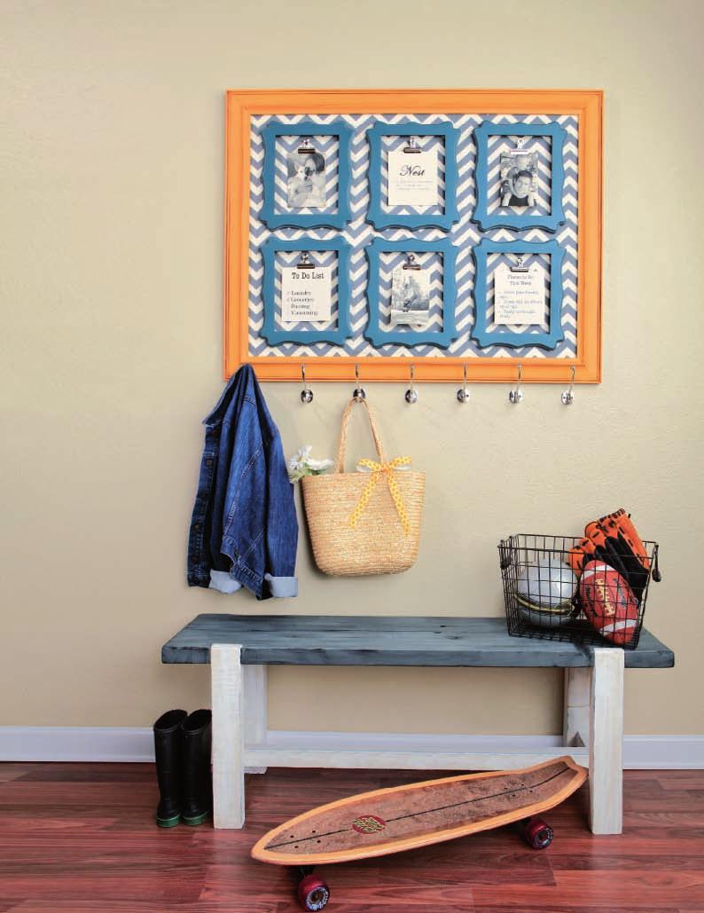 Tip: Instead of gluing the decorative frames into place, mount them on picture hangers.
