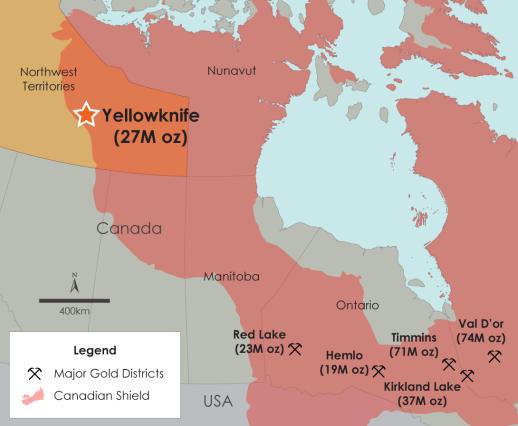 Developing a Major Canadian Gold District One of Canada s premier high-grade Archean gold districts 418 square kilometers (45 km of strike) with 100 % ownership On trend of two of the highest grade