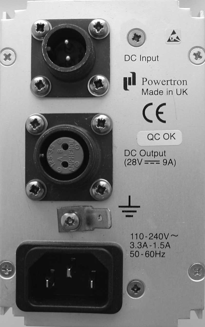 2.6.1 Power Supply Unit Rear Connections. 1 2 3 Figure 2.6.1, Power supply unit - rear view 1 DC Input Connector This connector is connected to an external DC backup supply (21.6-31.2 VDC).