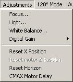 3.4.12.3 The «Settings» menu The settings menu The Reset motor position X function resets the camera to its starting position, using the stop positioned at the start of the camera track.