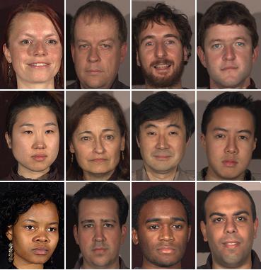 Figure 3. Samples taken from the face database. Although the faces were illuminated by studio tungsten lamps, the faces are shown here rendered under D65. 4.