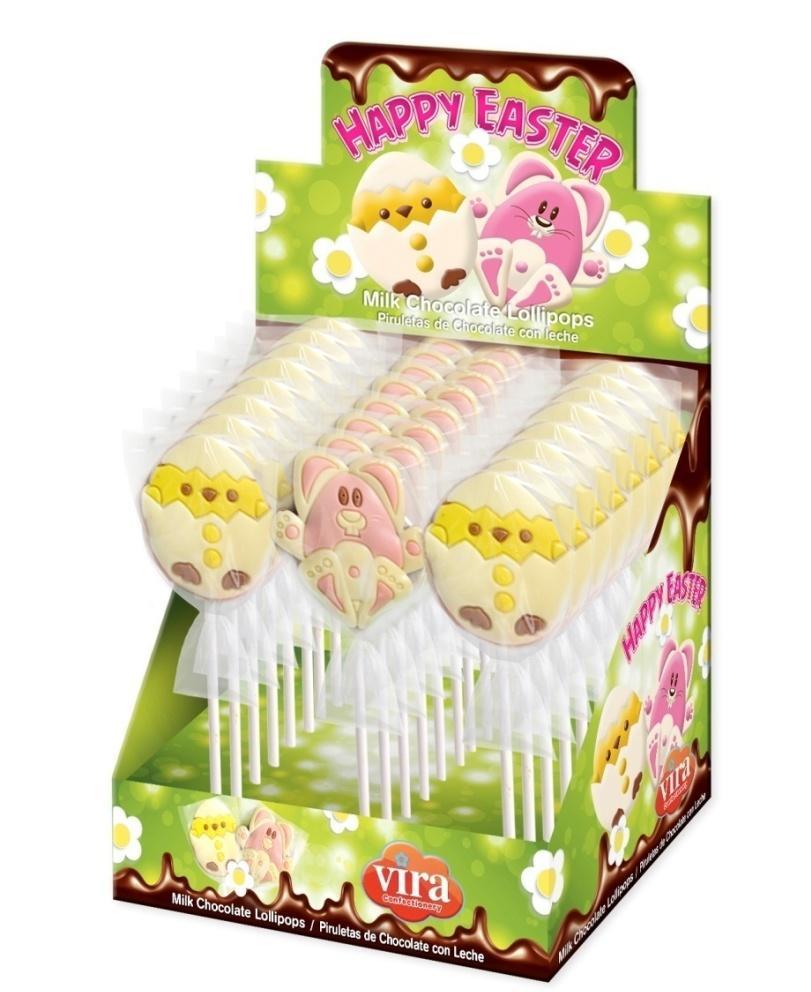 chocolate moulded lollipops 25g Easter Packaging Base layer H: (m) Box Display Units Display x 24u Pallet 45