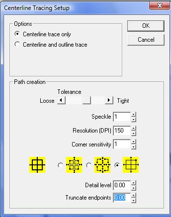 (3) On the Smart Bar, first click on Trace Setup and make the following settings, followed by clicking on the Vectorize icon (note that more details about Center Line Tracing are covered in Section 6.