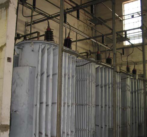 Figure 6 shows one bay of power transformers and the space confinements of the associated indoor bus work.