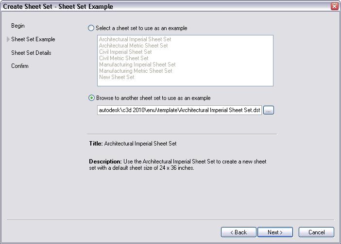 2. Sheet Set Example Select TC_Sheet_Set from the example list or if not listed Select the Browse to another sheet set to use as an