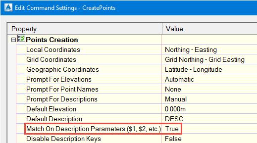 Description parameters do not require the use of the asterisk (*) as a suffix in the code component of the description key, and are enabled in the Create Point Command Settings.