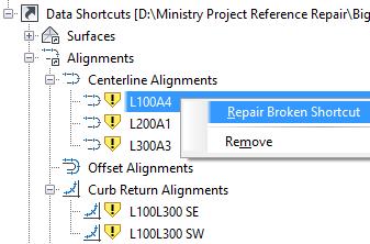 Once all broken data shortcuts are repaired reference objects can be created without issue.