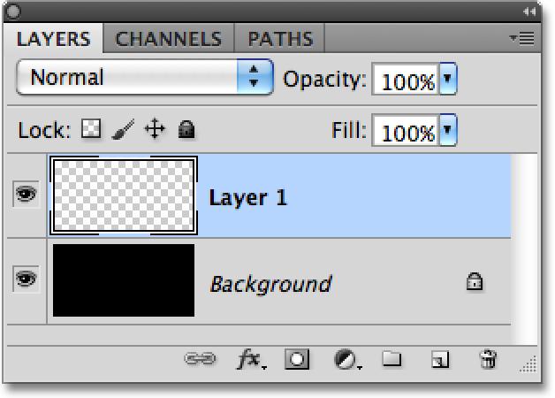 Photoshop adds a new blank layer named Layer 1 above the