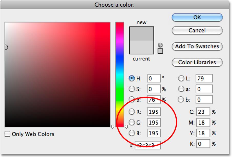 As soon as you select Color, Photoshop will pop open the Color Picker so you can choose the color you want to fill the layer with. Choose a light gray.