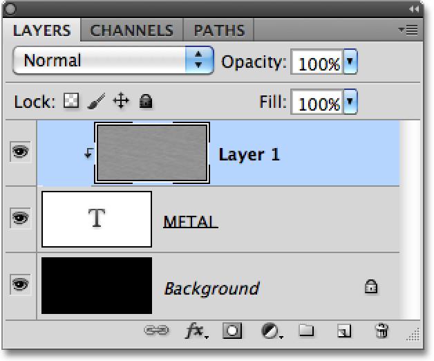 Layer 1 will become indented to the right in the Layers panel, indicating that it s now clipped to the text layer below