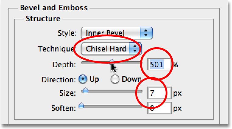 This opens Photoshop s Layer Style dialog box set to the Bevel and Emboss options in