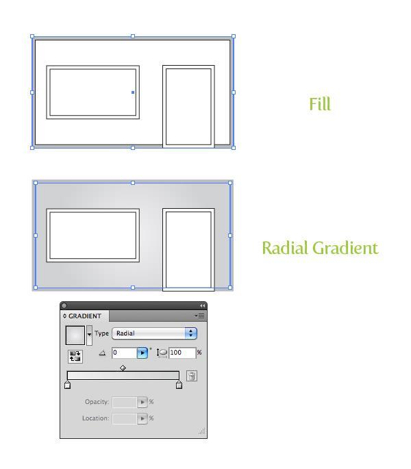 Step 4 Select both main window and door shapes and fill them with a dark gray. Next, select the offset window and door shapes and fill them with a linear gradient.