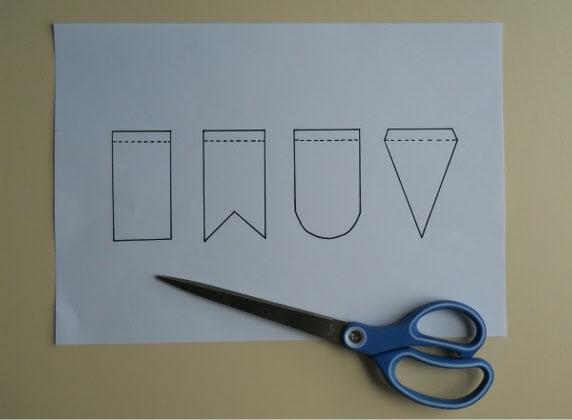 Draw or print out the templates for your bunting. I wanted lots of different shapes all mixed together but you might prefer just triangles, or just rectangles or a mix of 2 or 3 or all of them!