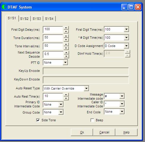 DTMF System Screen When the DTMF System entry from the tree bar is accessed, the following screen appears: First Digit Delay (ms) Select the amount of time between PTT pressed and first digit of