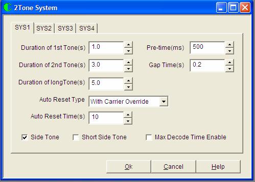 2Tone System Screen When the 2Tone System entry from the tree bar is accessed, the following screen appears: Tone Duration of 1st Tone(s) Selects the amount of time used when transmitting the first
